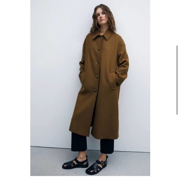 L Zara Monteco Italian Fabric Wool Oversized Coat - Picture 12 of 14